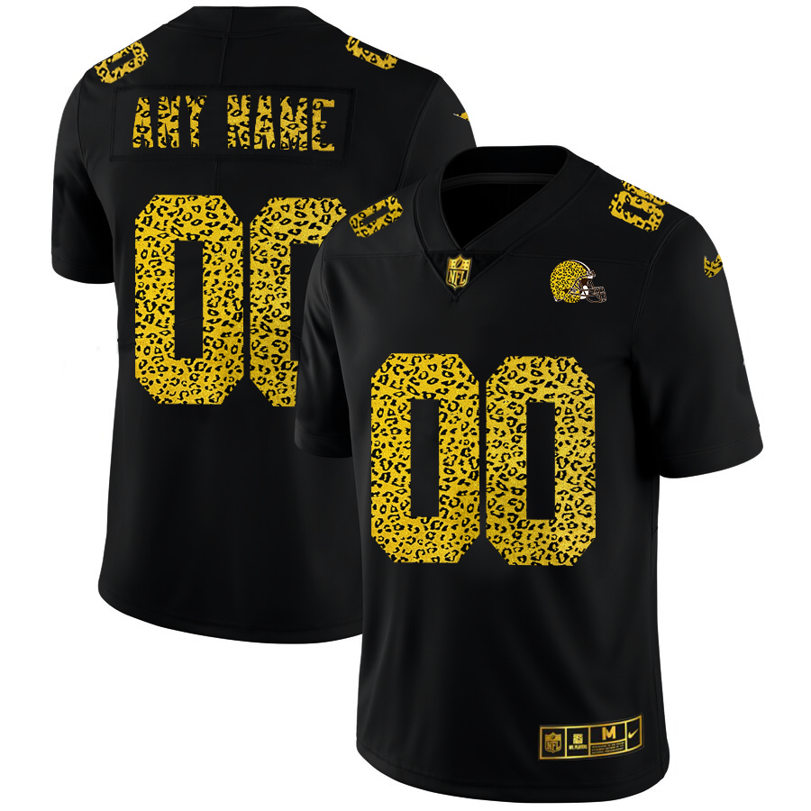Cleveland Browns Custom Men Nike Leopard Print Fashion Vapor Limited NFL Jersey Black